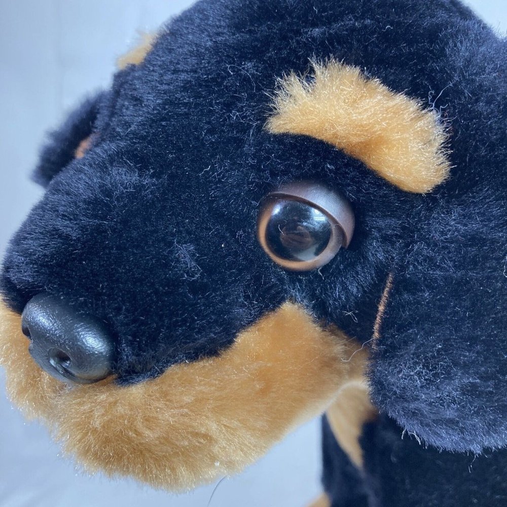 Fiesta 10" Sitting Rottweiler Plush Realistic Black Brown Dog Stuffed Animal Toy - Picture 8 of 10